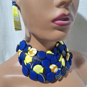 Colorful Fabric Beaded Necklace and Earring Set